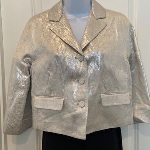 Maxazria Collection Cropped Collar Metallic Jacket 3/4 sleeve